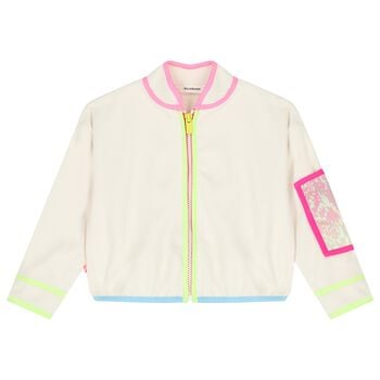 Girls Beige Fleece Zip Up Top
