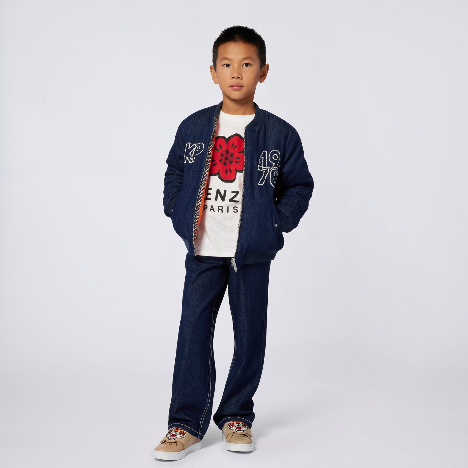 حذاء رياضي بشعار النمر باللون البيج, 1, hi-res