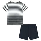 Baby Boys White & Navy Blue Striped Shorts Set, 1, hi-res