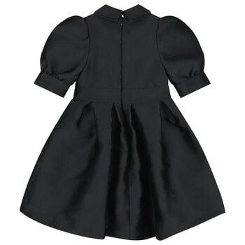 Girls Black Satin Jacquard Logo Dress