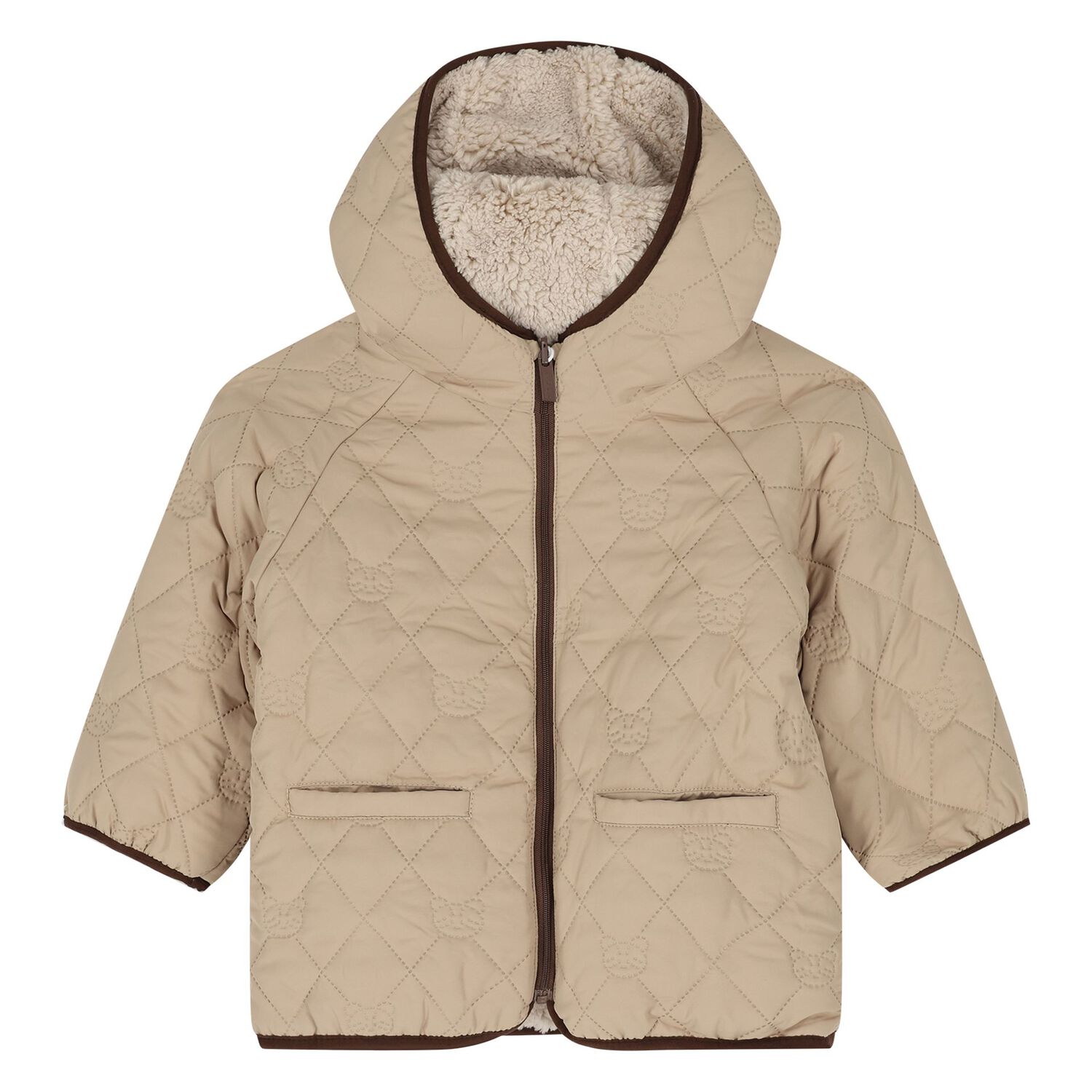 Younger Boys Beige Sherpa Reversible Jacket, 1, hi-res