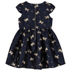 Girls Navy Blue Unicorn Jacquard Dress, 3, hi-res