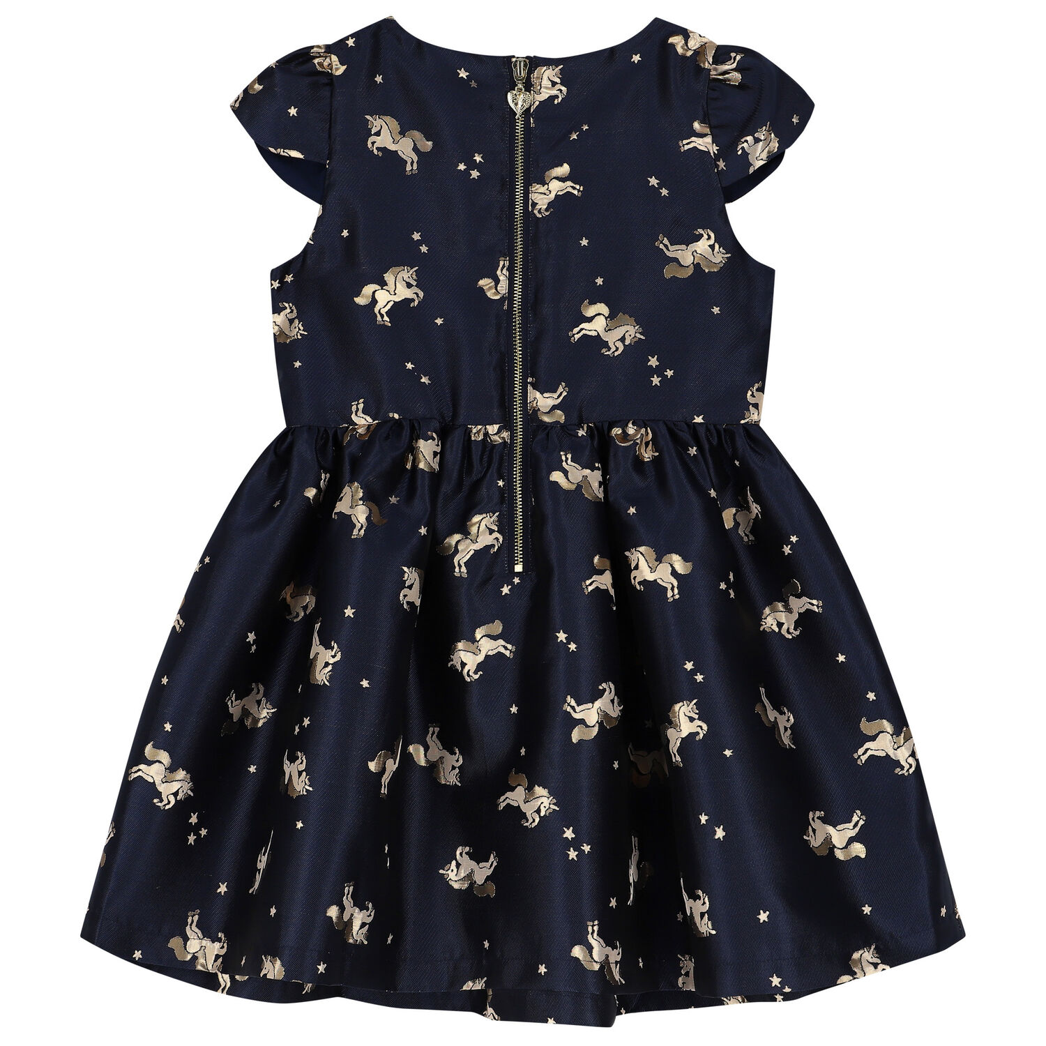 Girls Navy Blue Unicorn Jacquard Dress, 3, hi-res image number null