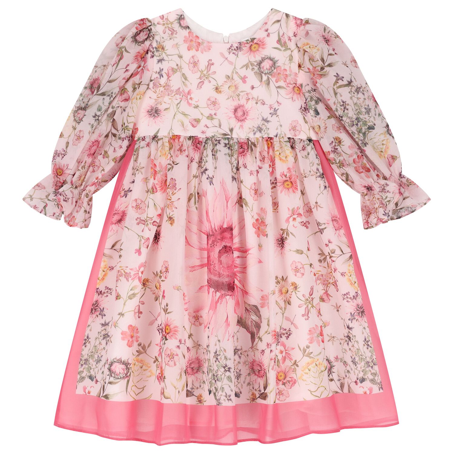 Girls Pink Floral Chiffon Dress, 1, hi-res image number null
