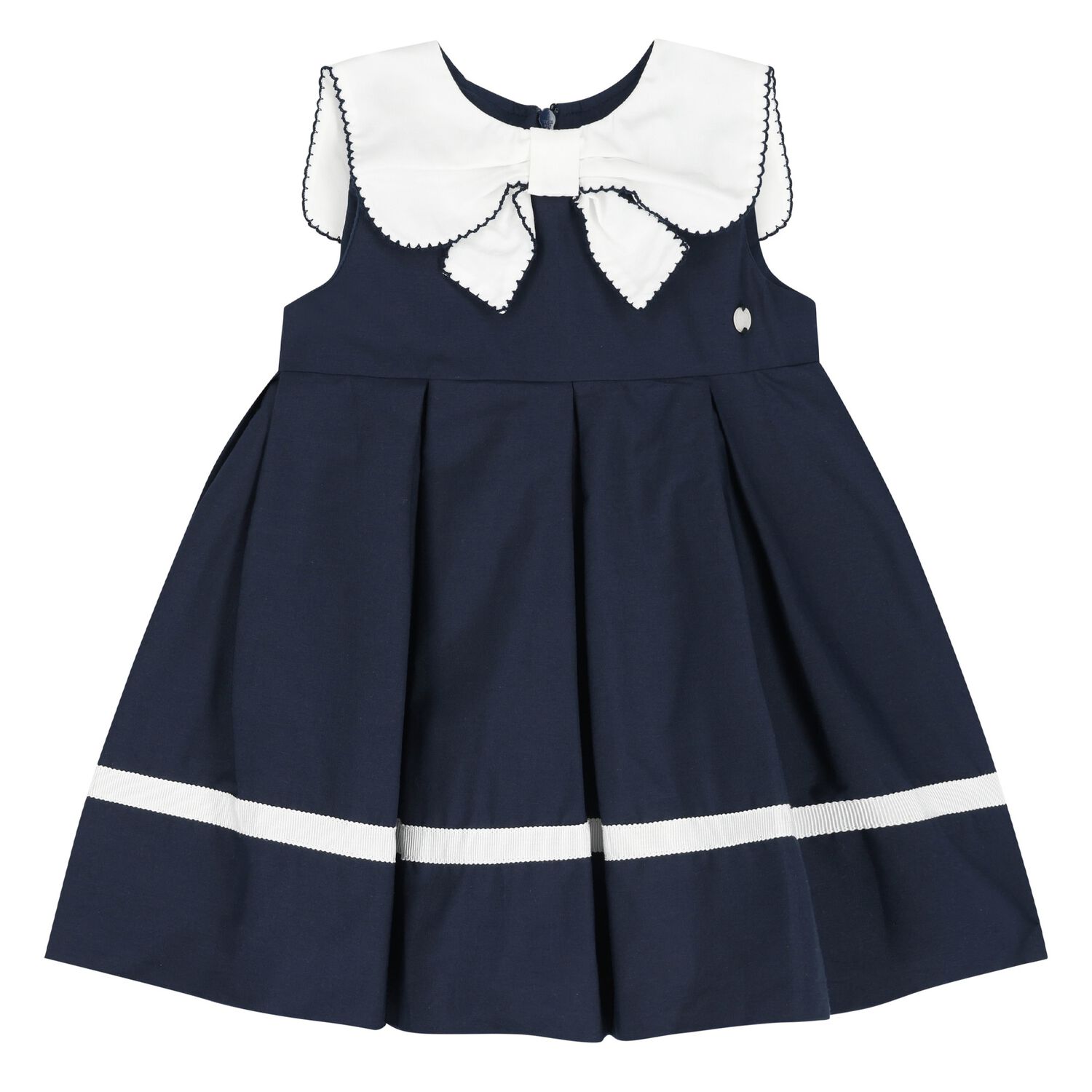 فستان بنات باللون الكحلى والابيض, 2, hi-res