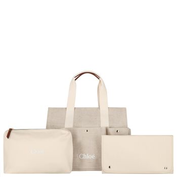 Beige Canvas Logo Changing Bag