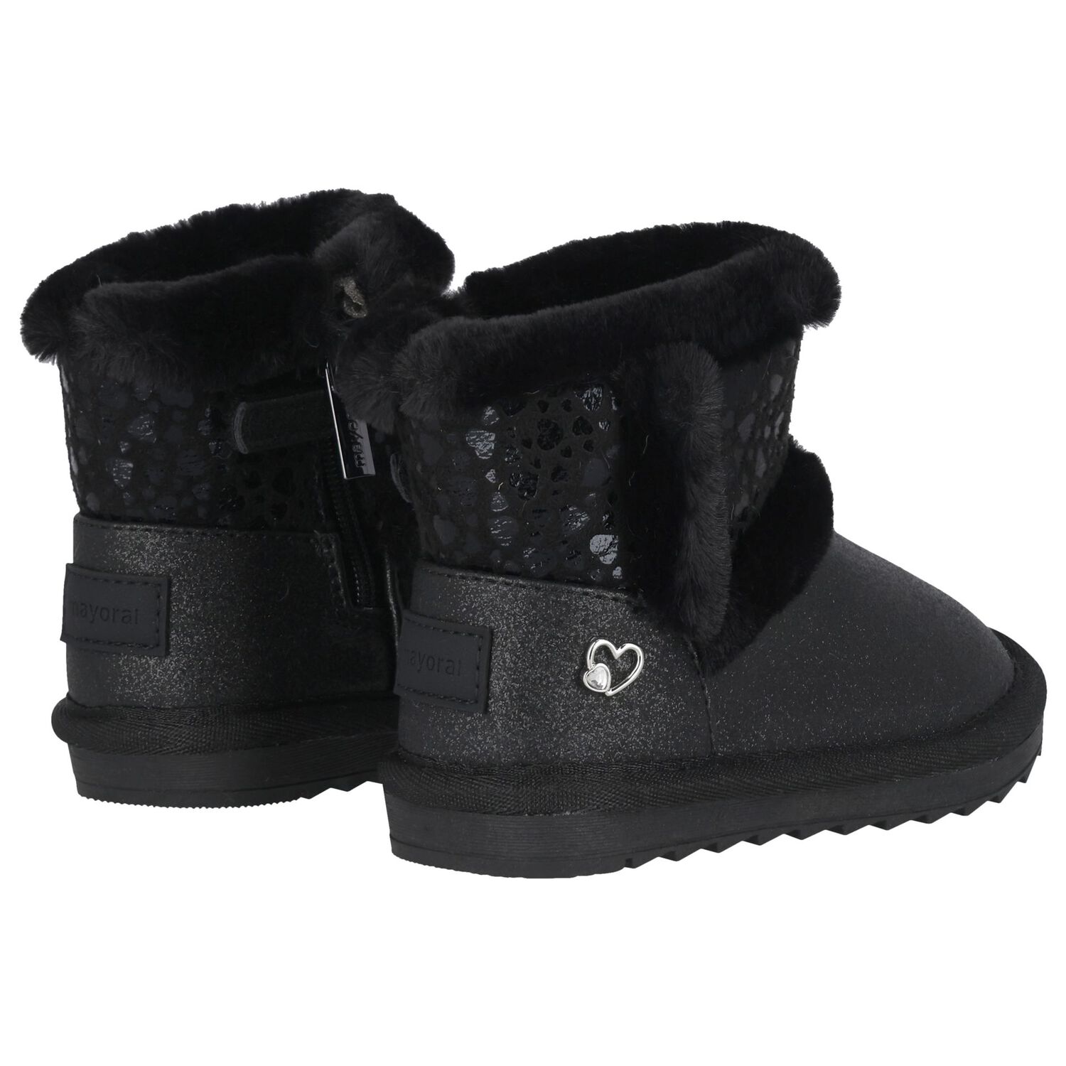 Younger Girls Black Faux Leather Boots, 1, hi-res