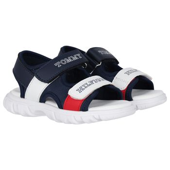 Boys White, Blue & Red Logo Sandals