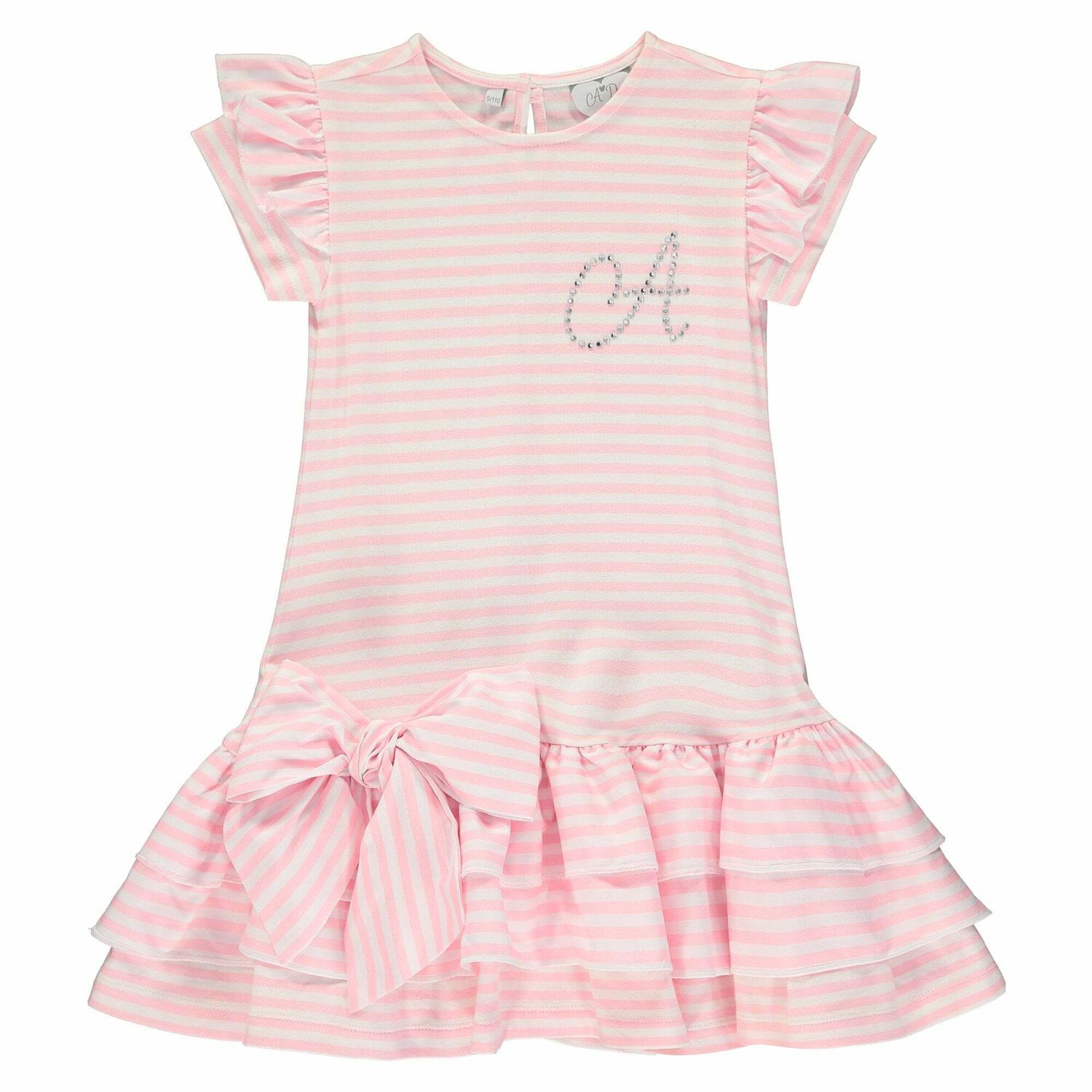 Girls White Pink Embellished Dress, 1, hi-res