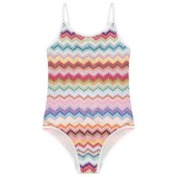 Girls Multi-Coloured Zig Zag Crochet Swimsuit