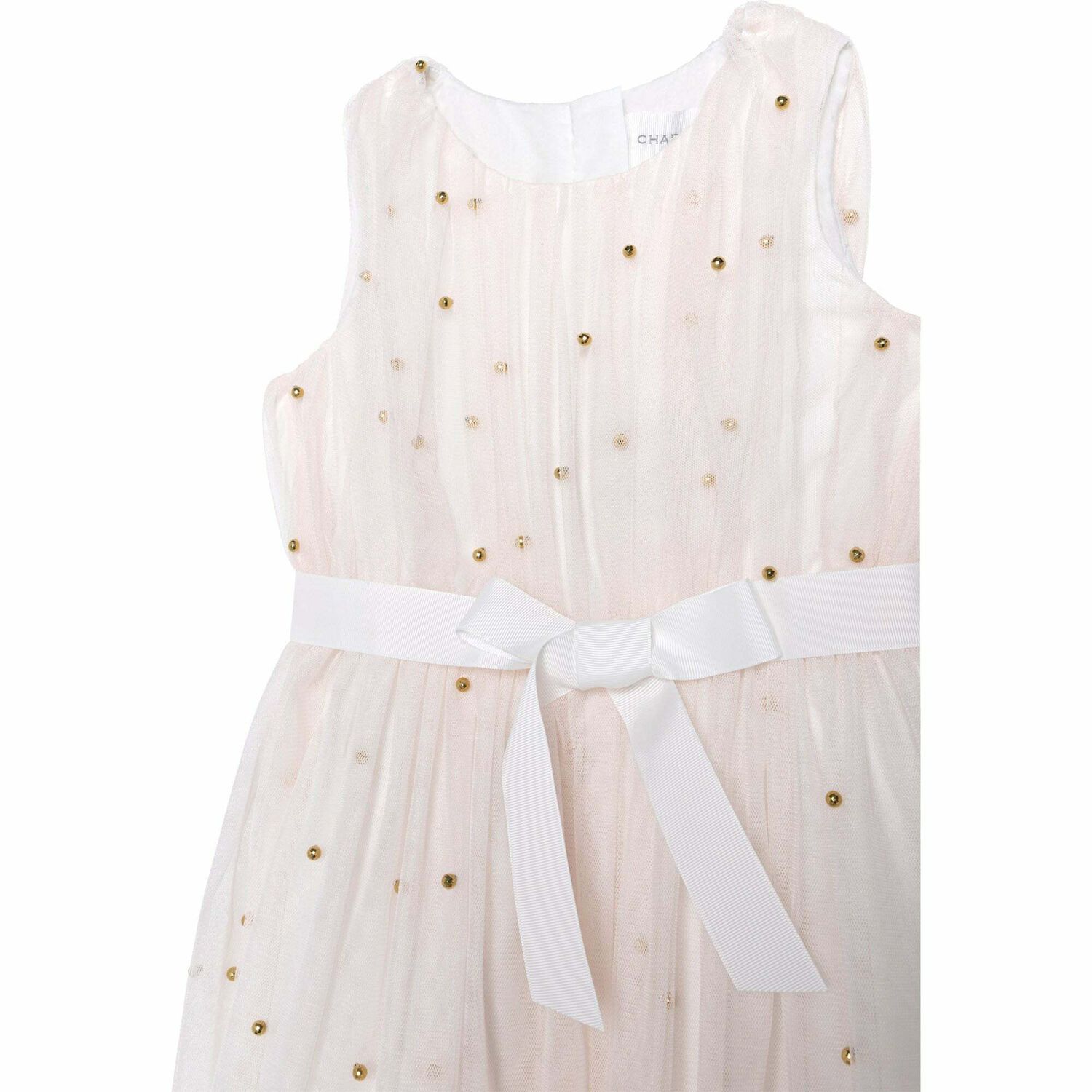 Girls Ivory & Gold Beaded Dress, 1, hi-res image number null
