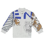 Younger Boys Grey Tiger Logo Zip Up Top, 1, hi-res