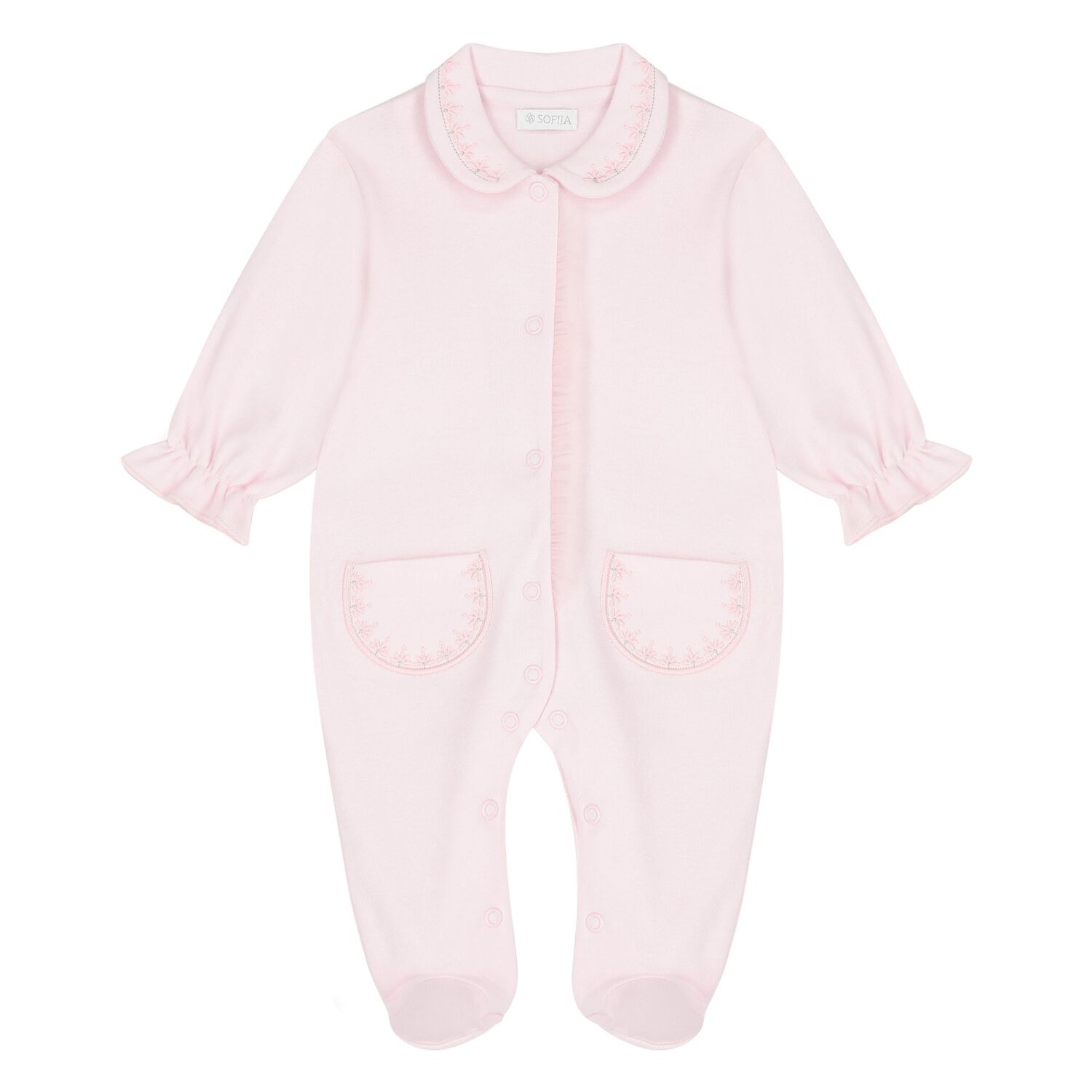 Baby Girls Pink Embroidered Babygrow, 1, hi-res