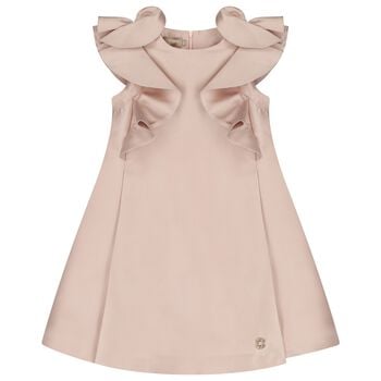 Girls Pink Satin Ruffle Dress