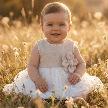 فستان زهور باللون الذهبي و الأبيض للفتيات 