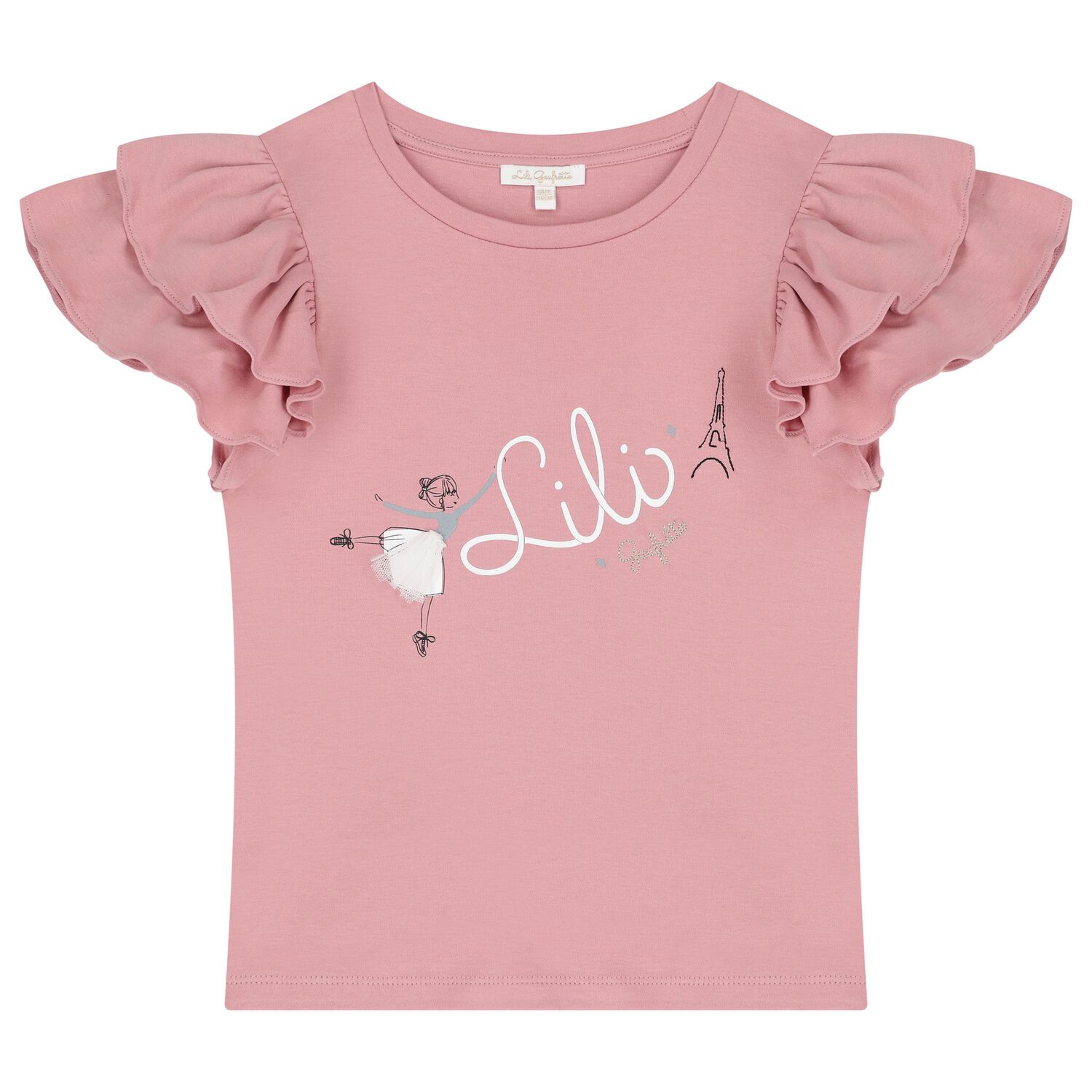 Girls Pink Logo Ruffled Top, 1, hi-res image number null