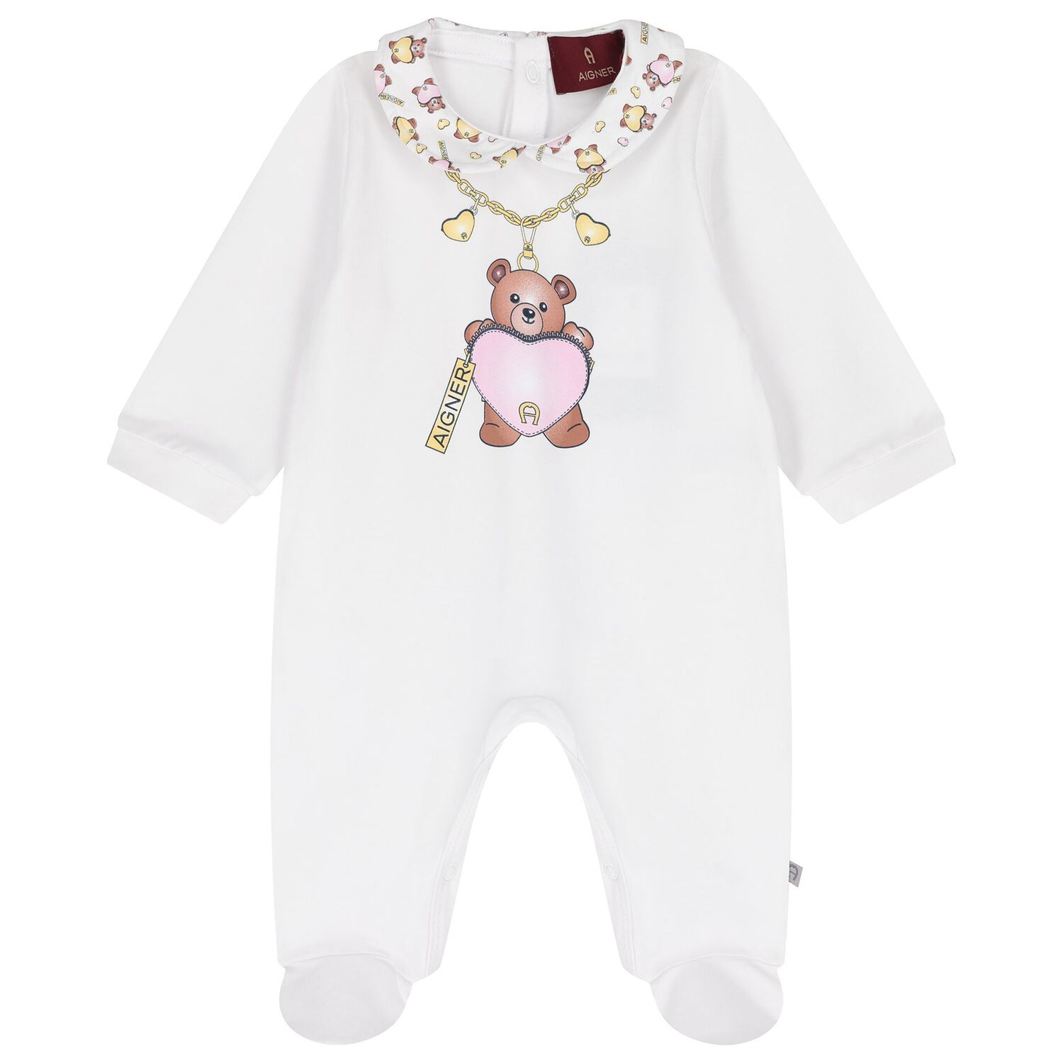Baby Girls White Teddy Bear Logo Babygrow & Hat Gift Set, 1, hi-res