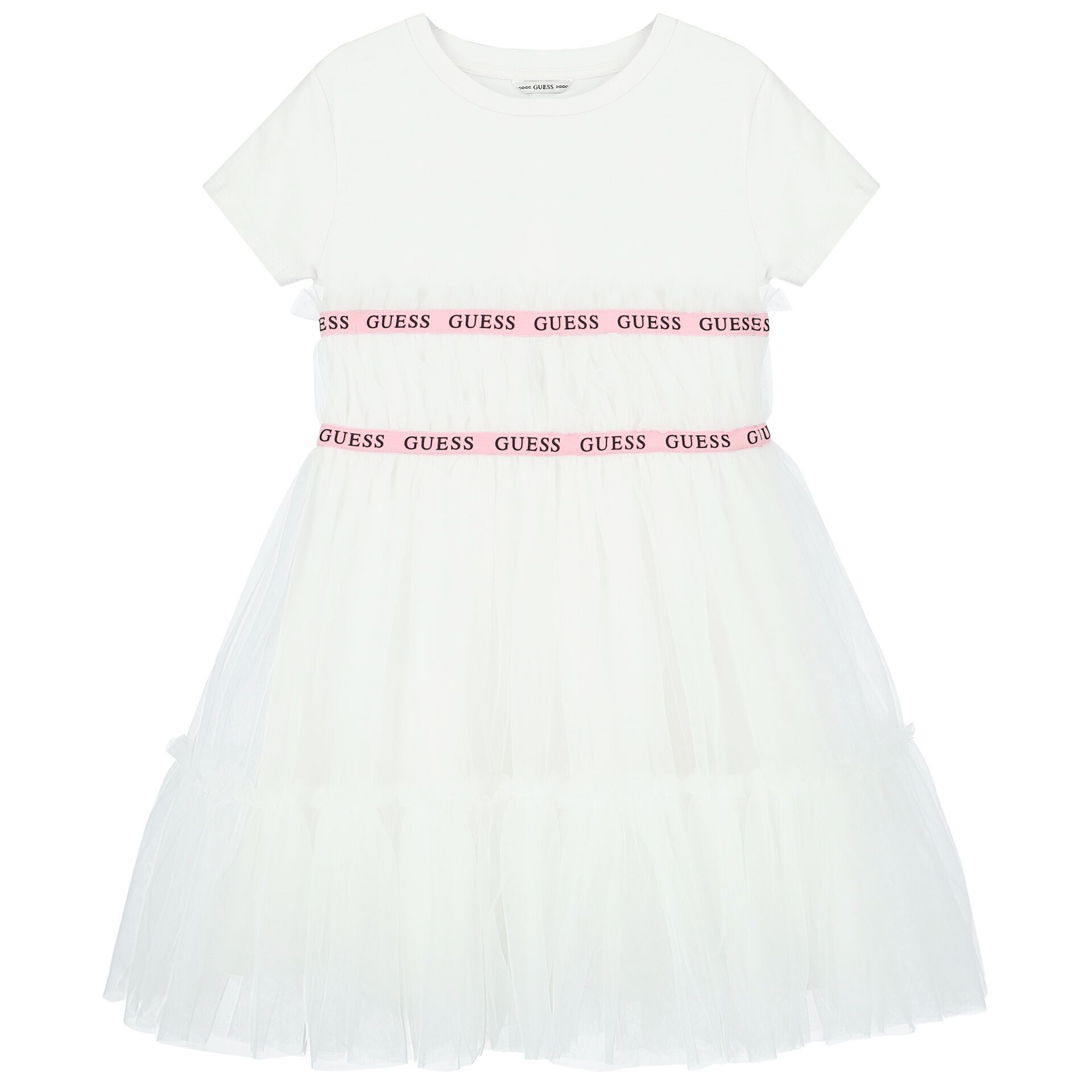Guess Girls White Logo Tulle Dress Junior Couture UAE