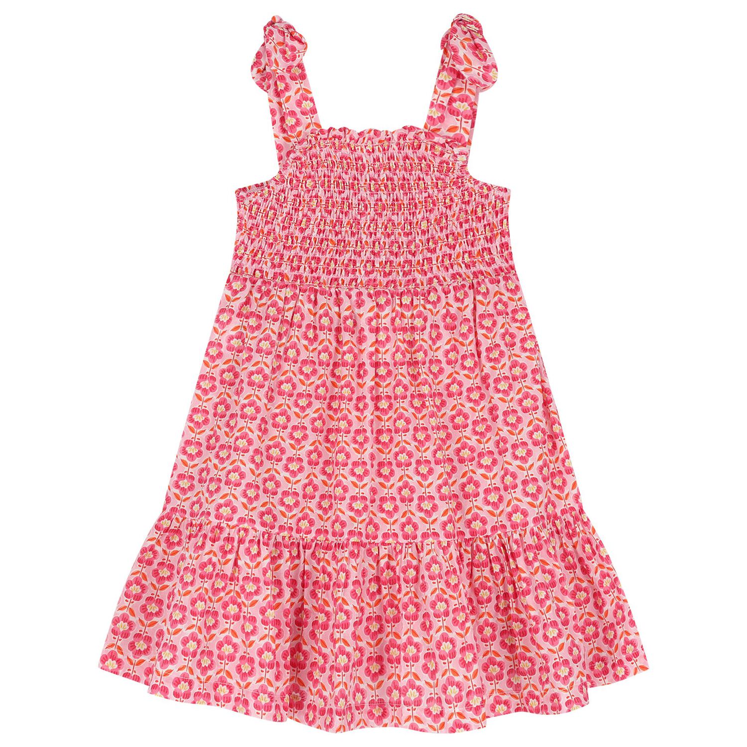 Girls Pink Floral Smocked Dress Set, 2, hi-res
