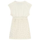 Girls Ivory & Beige Logo Dress, 1, hi-res