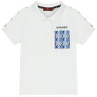 تيشيرت بولو بالشعار باللون الأبيض للاولاد, 1, hi-res