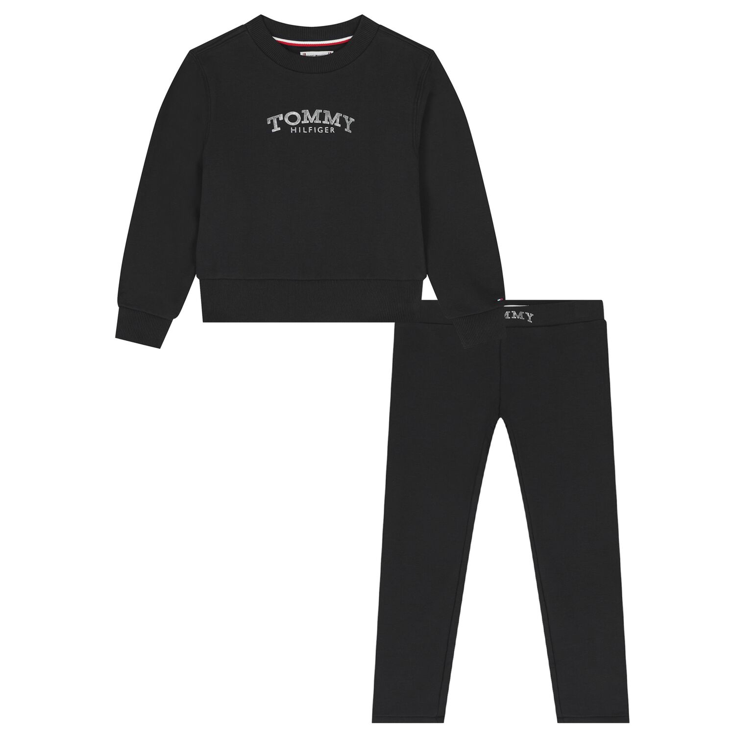 طقم ليجينز بنات بالشعار باللون الاسود , 1, hi-res