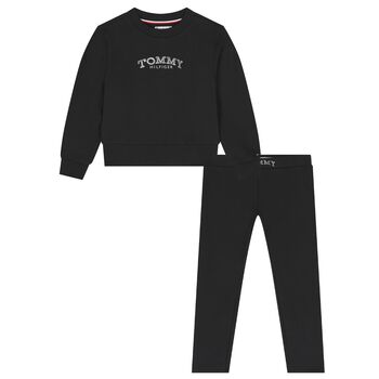 طقم ليجينز بنات بالشعار باللون الاسود 