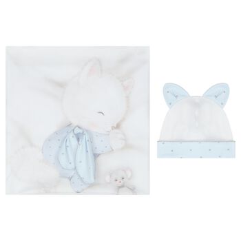 Baby Boys White & Blue Swaddle & HatSet