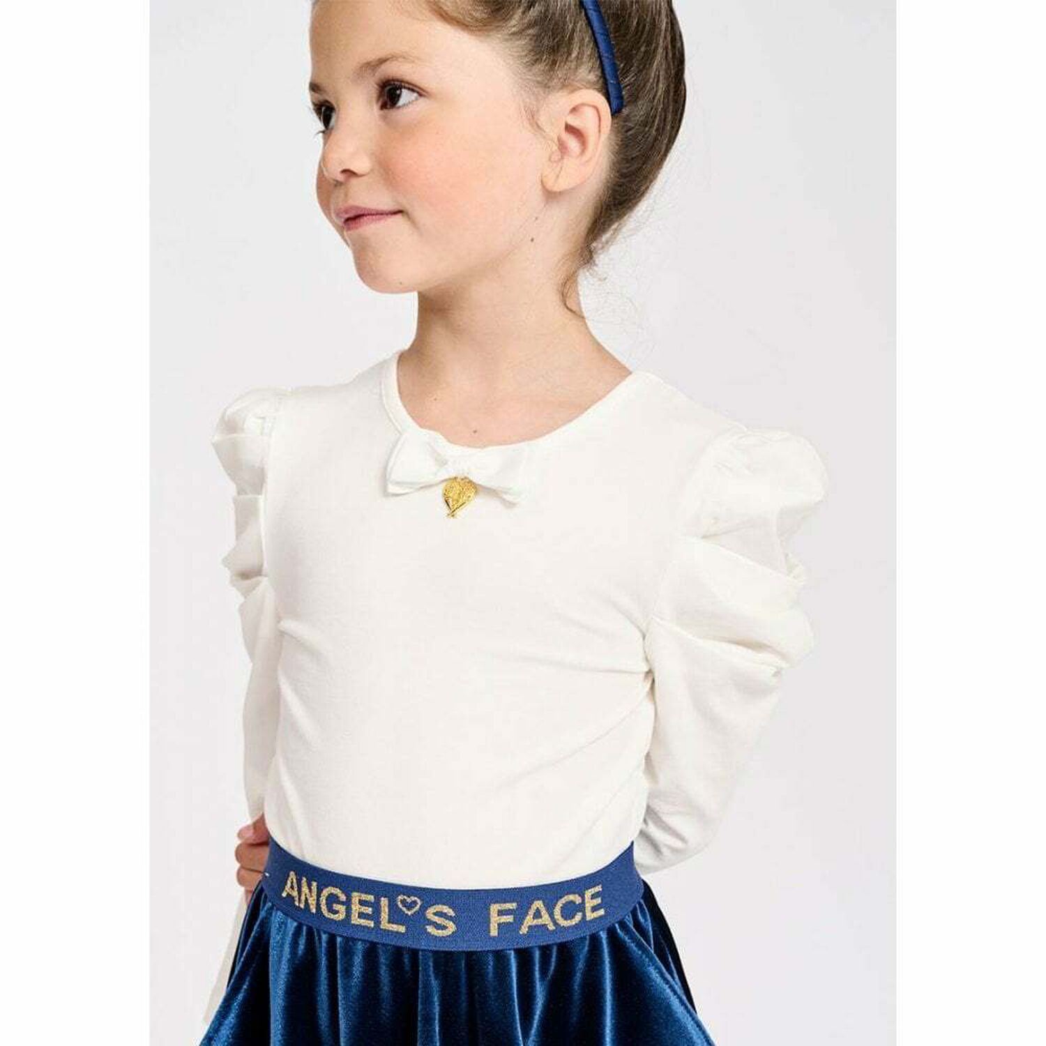 Girls Ivory Bow Long Sleeve Top, 1, hi-res