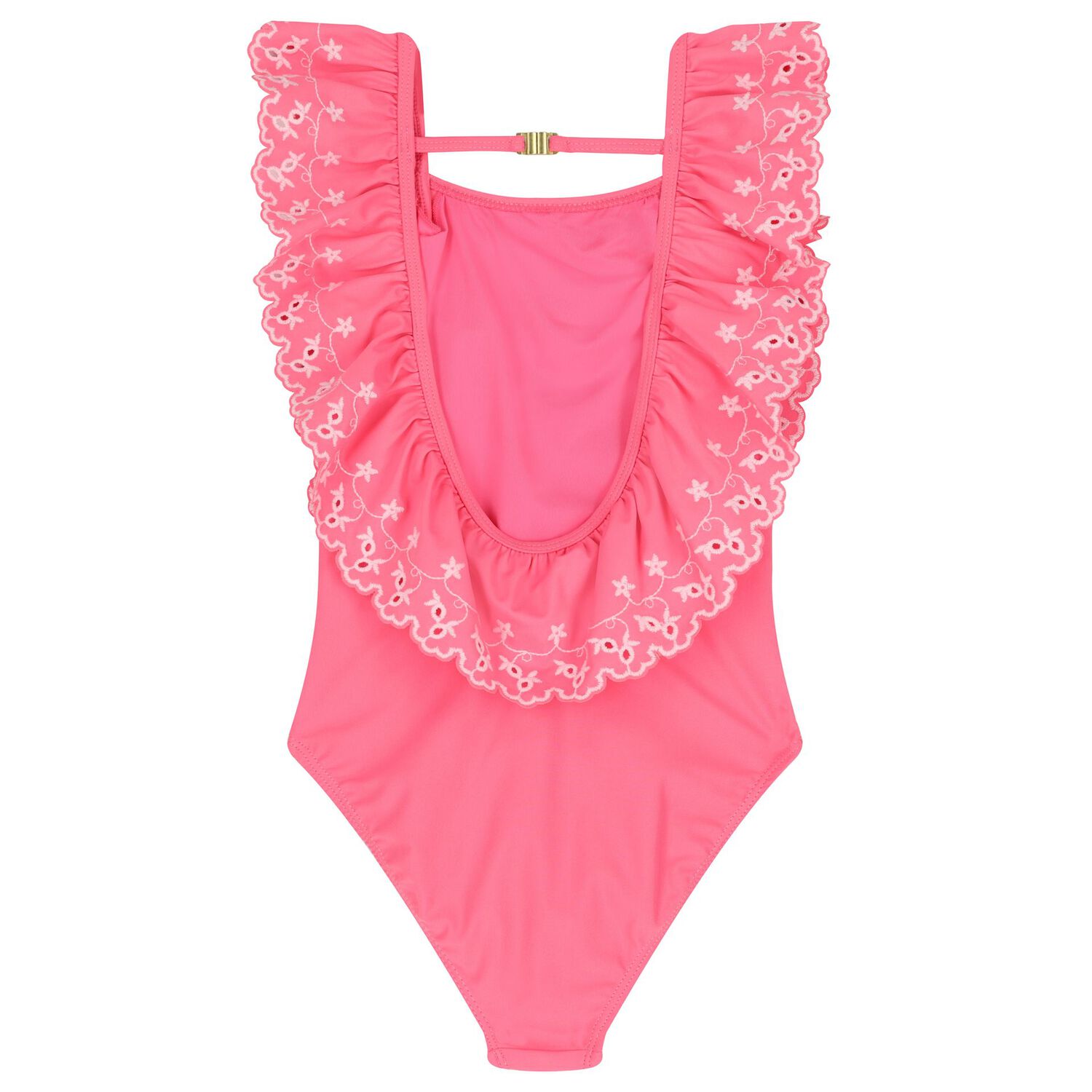 Girls Pink Broderie Anglaise Swimsuit, 1, hi-res