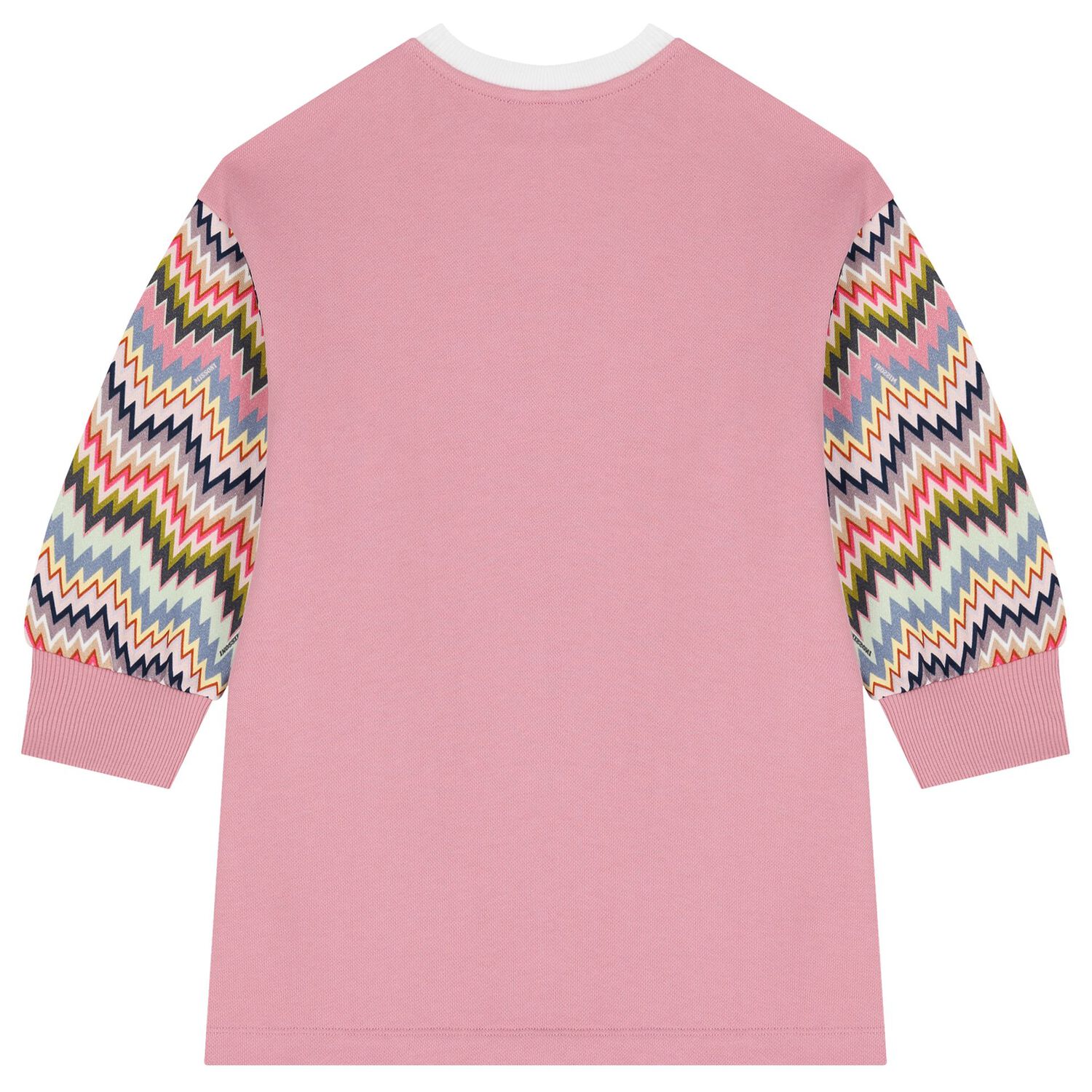 Girls Pink Zigzag Long Sleeve Dress, 1, hi-res
