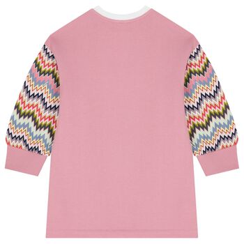 Girls Pink Zigzag Long Sleeve Dress