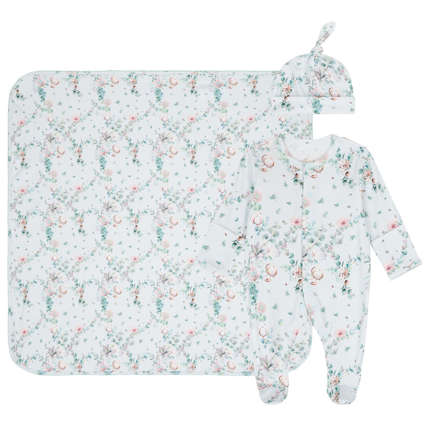 Baby Girls Mint Floral Babygrow Set, 1, hi-res