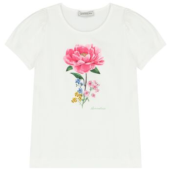 Girls White Flower T-Shirt