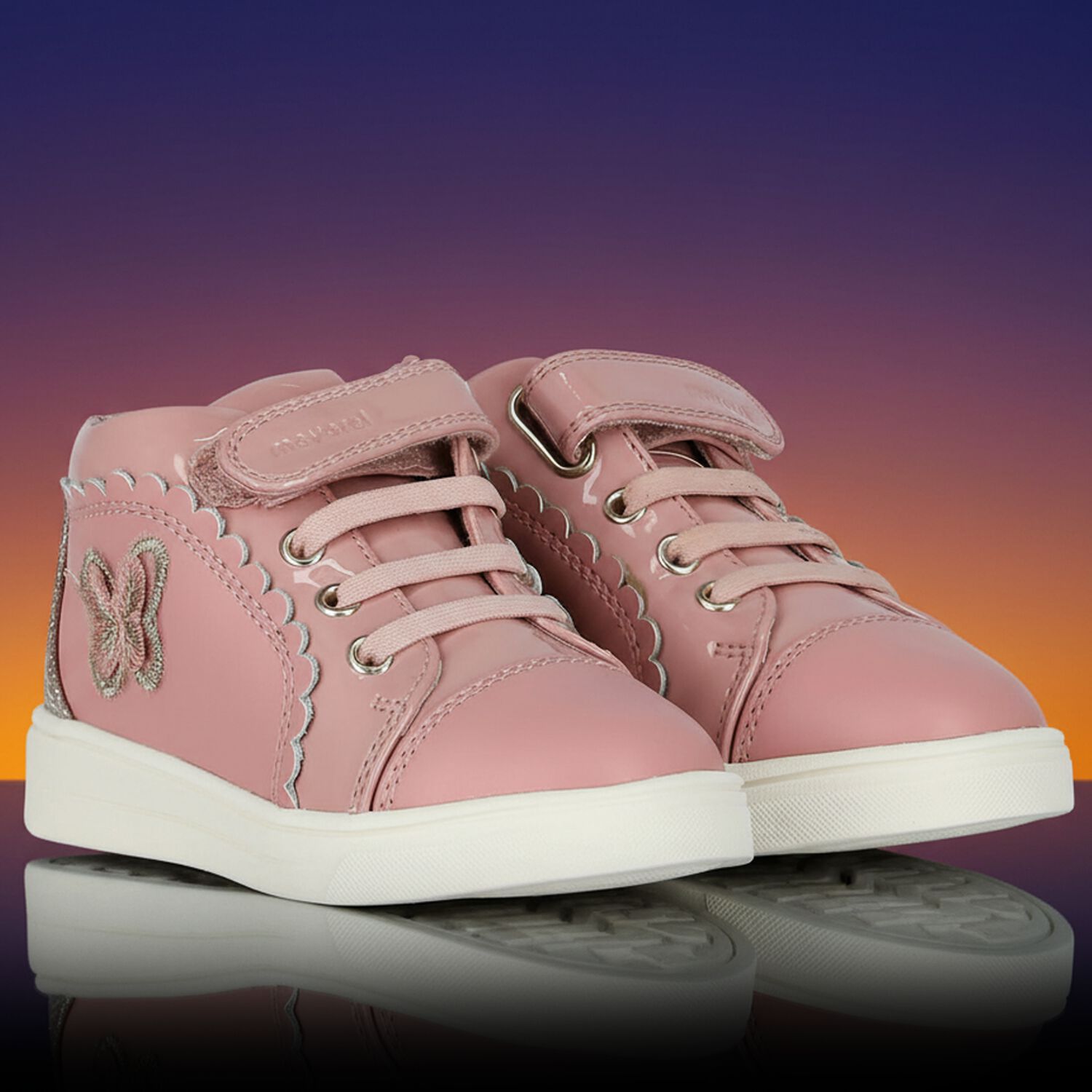 Younger Girls Pink Butterfly Trainers, 1, hi-res