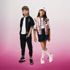 تيشيرت بنات بالشعار باللون الأبيض والأسود, 2, hi-res