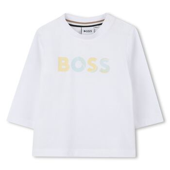 Younger Boys White Logo Long Sleeve Top