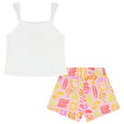 Girls White & Lilac Shorts Set, 1, hi-res