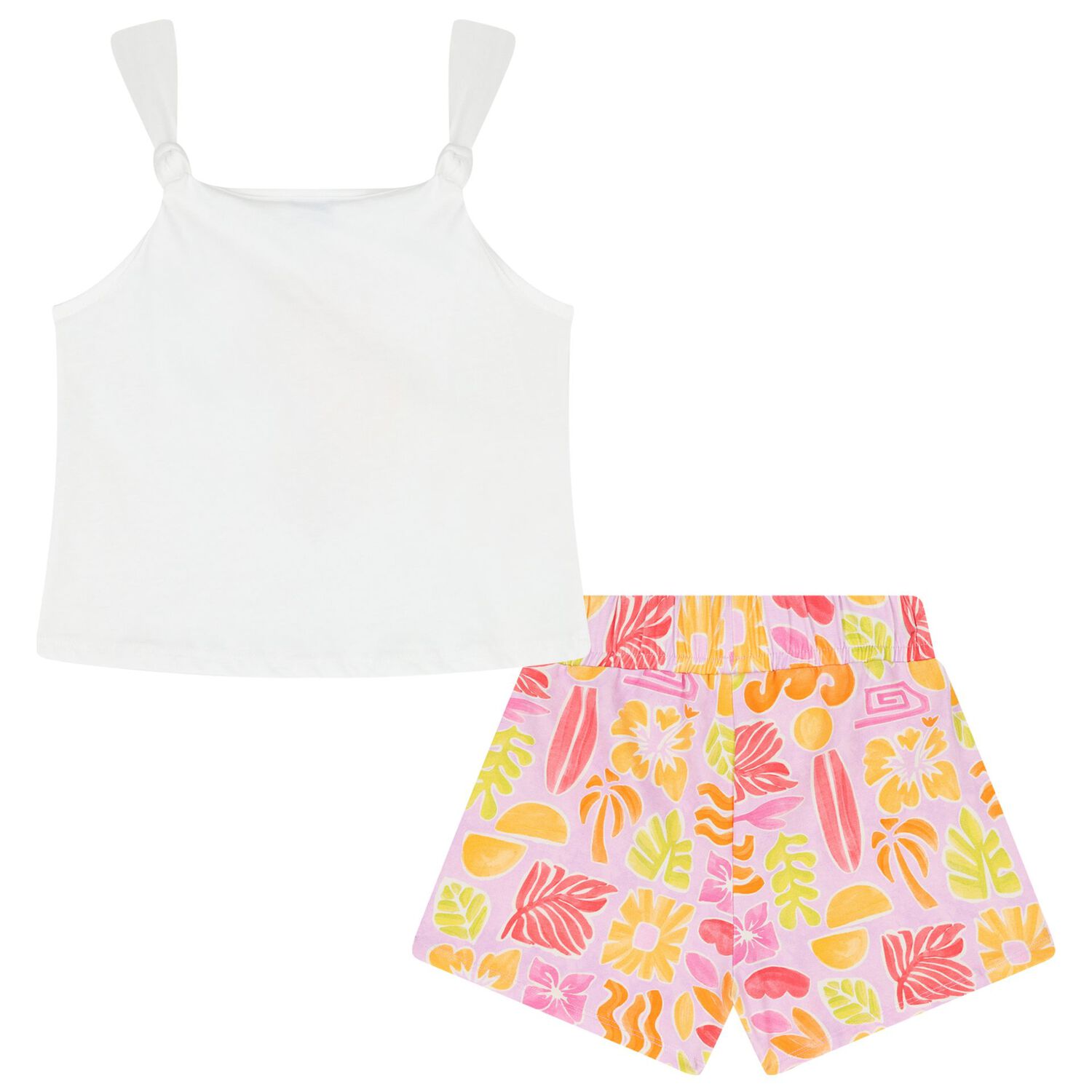 Girls White & Lilac Shorts Set, 1, hi-res