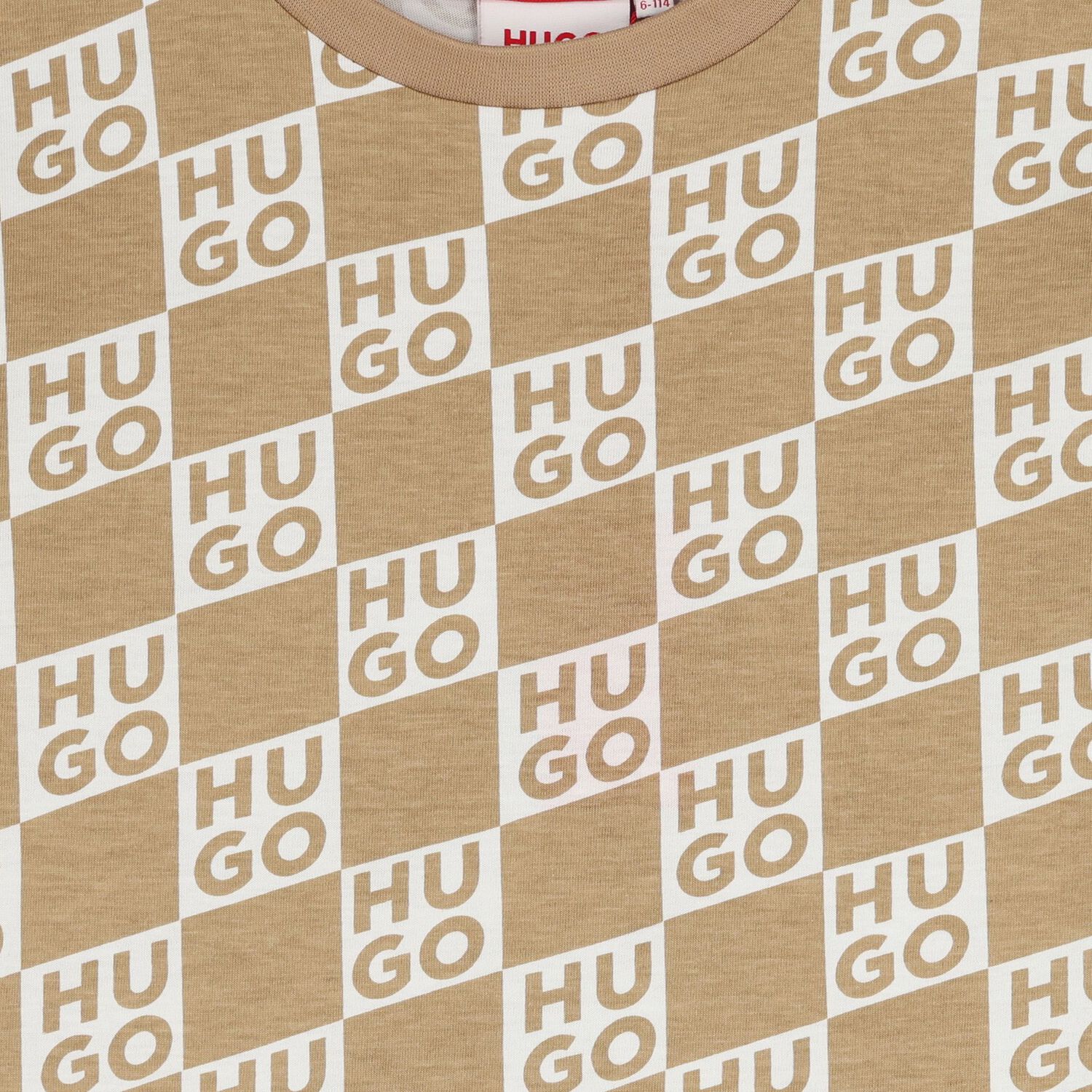 Boys Beige & White Check Logo T-Shirt, 1, hi-res