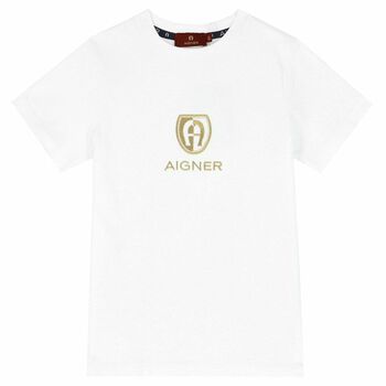 Aigner Boys White and Gold T-Shirt, 1 Boys White and Gold T-Shirt