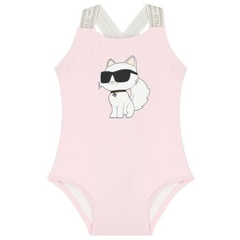 Girls Pink Logo Choupette Swimsuit