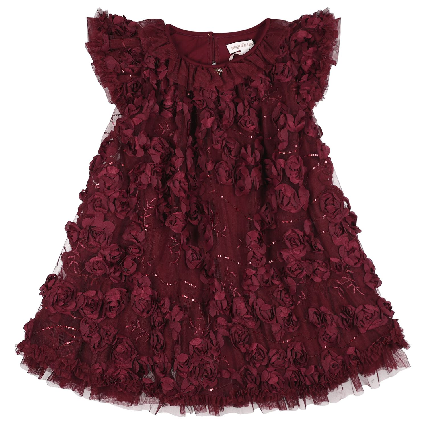 Girls Burgundy 3D Flower & Sequin Ivy Dress, 2, hi-res