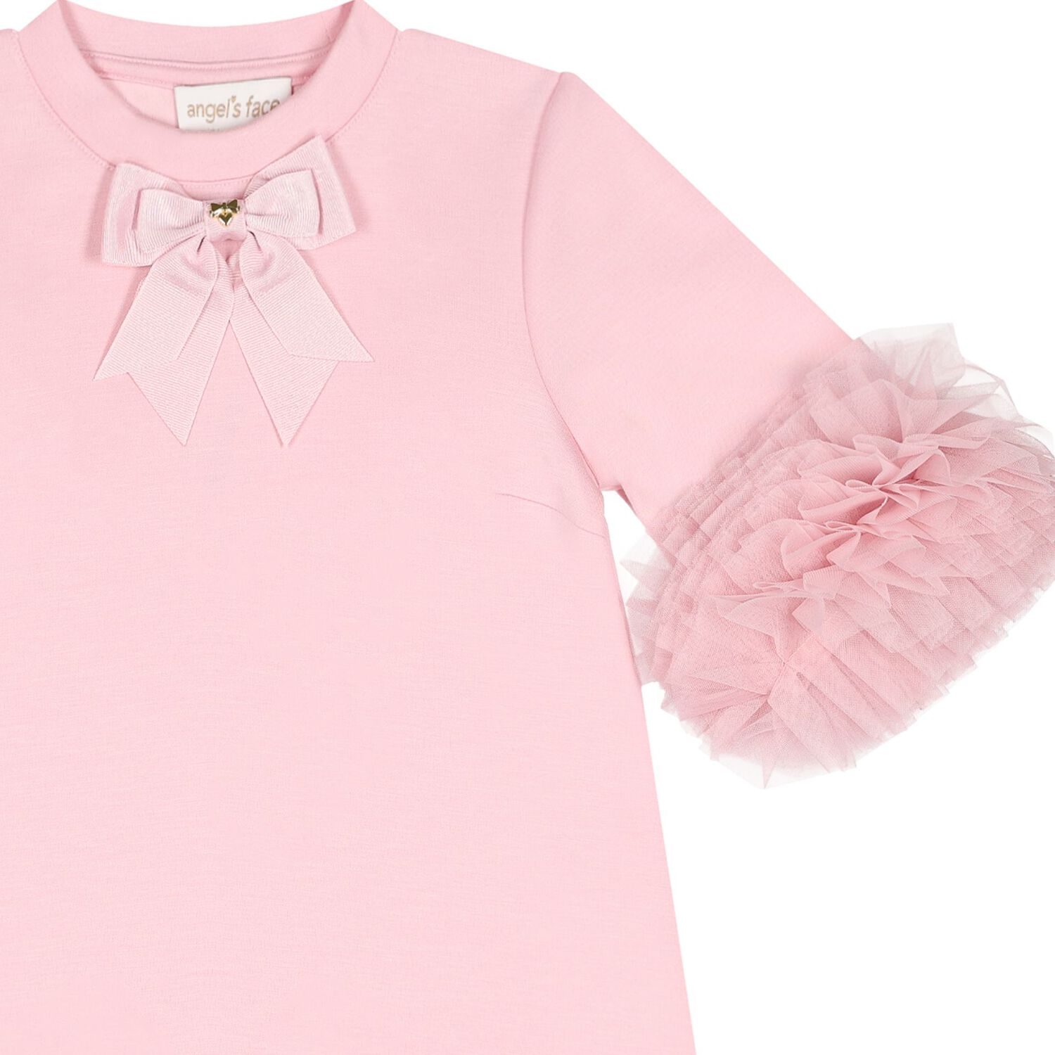 Girls Pink Bow Tulle Ruffle Meryl Dress, 2, hi-res