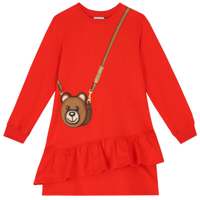 Girls Red Teddy Logo Dress