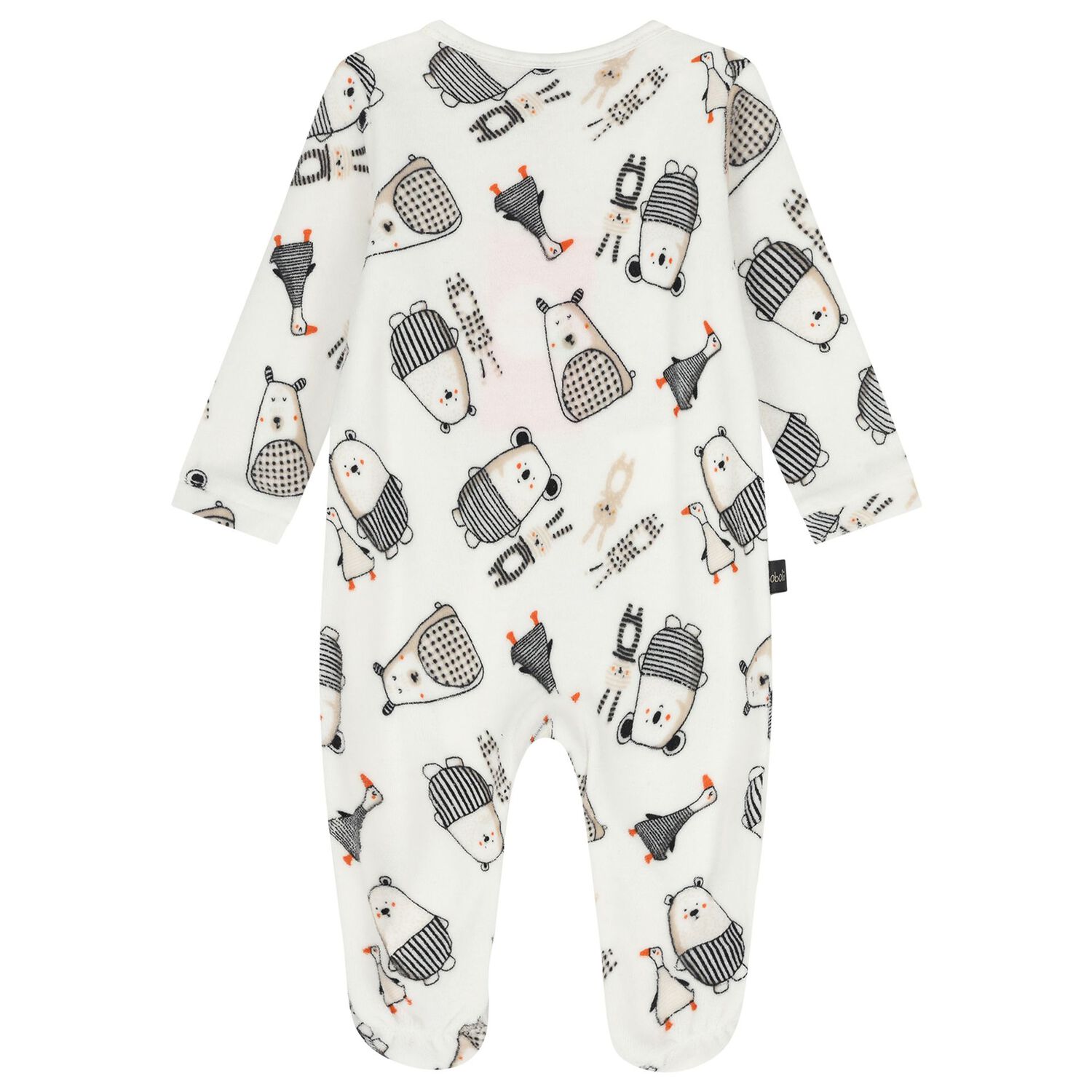Ivory Velour Babygrow, 1, hi-res