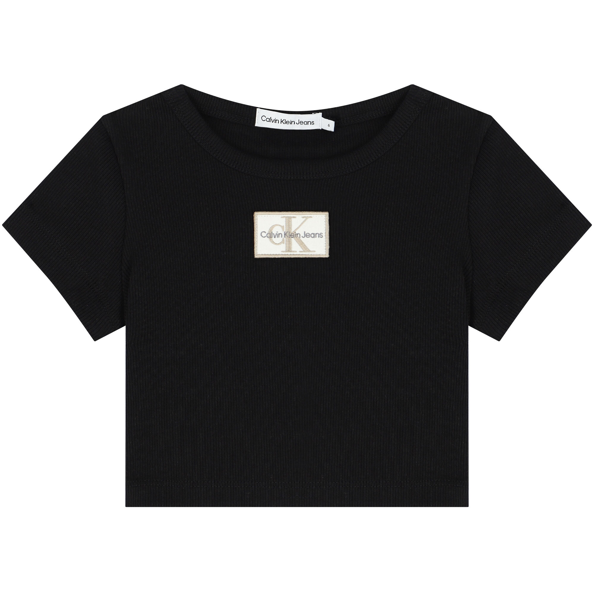 Calvin Klein Girls Black Logo Ribbed T Shirt Junior Couture UAE