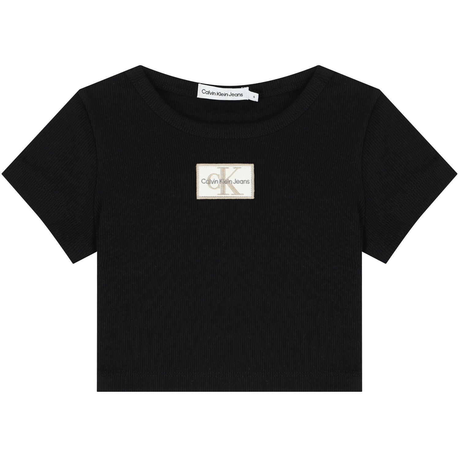 تيشيرت مضلع بالشعار باللون الاسود للبنات, 2, hi-res image number null