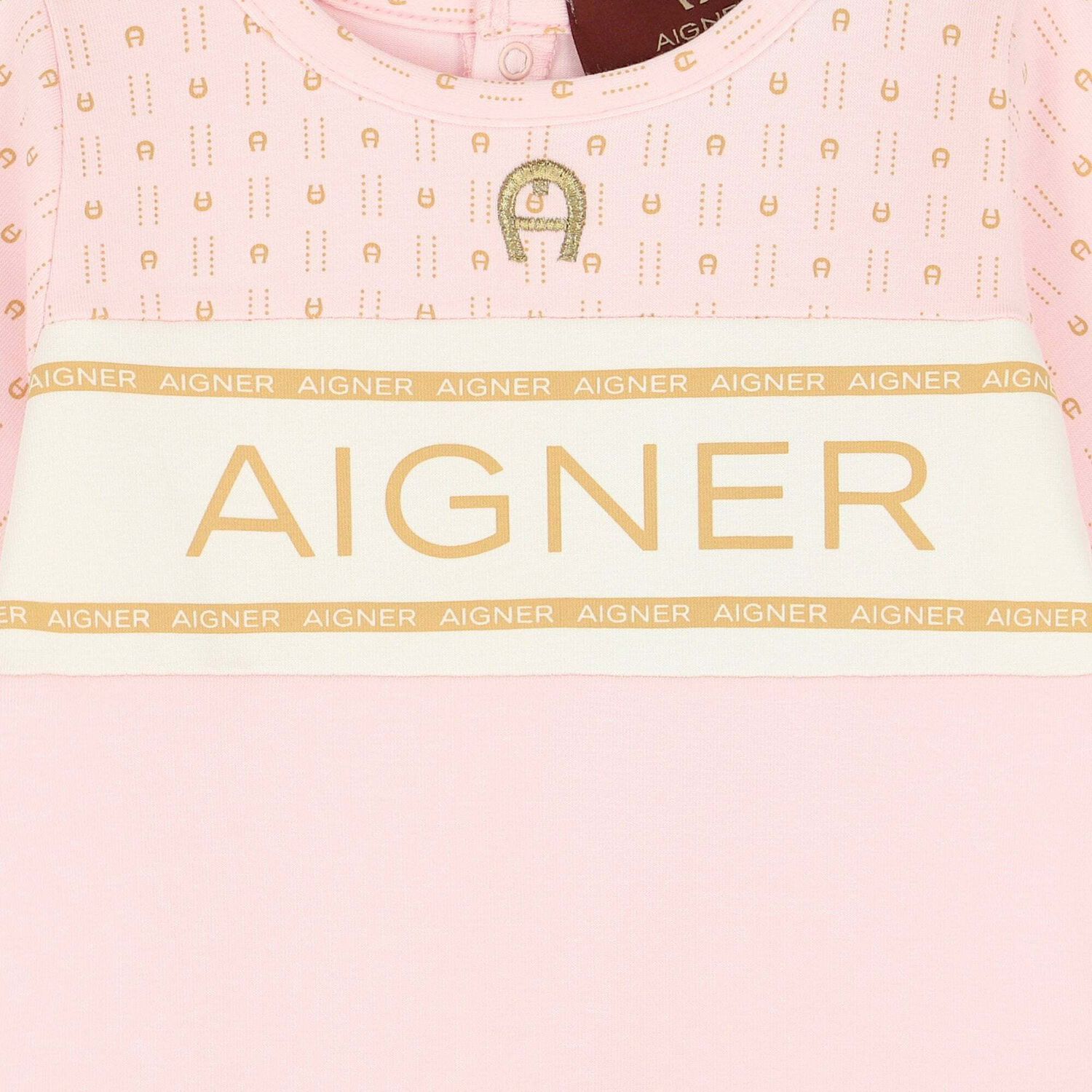 Baby Girls Pink & Gold Logo Babygrow, 3, hi-res