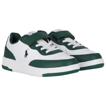 Boys White & Green Logo Trainers